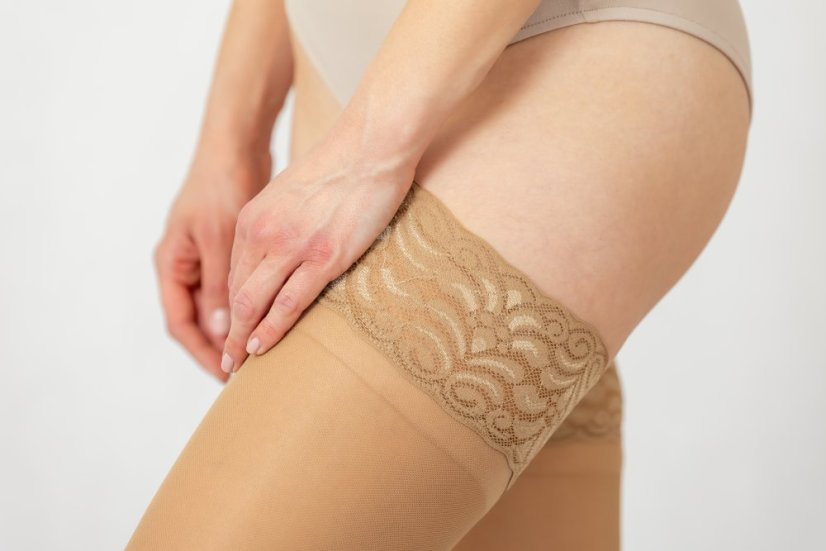 Pančuchy zdravotné kompresívne stehenné G93117 - Materiál: Polyamid, Farba: Čierna, Špica: Otvorená, Veľkosť: S