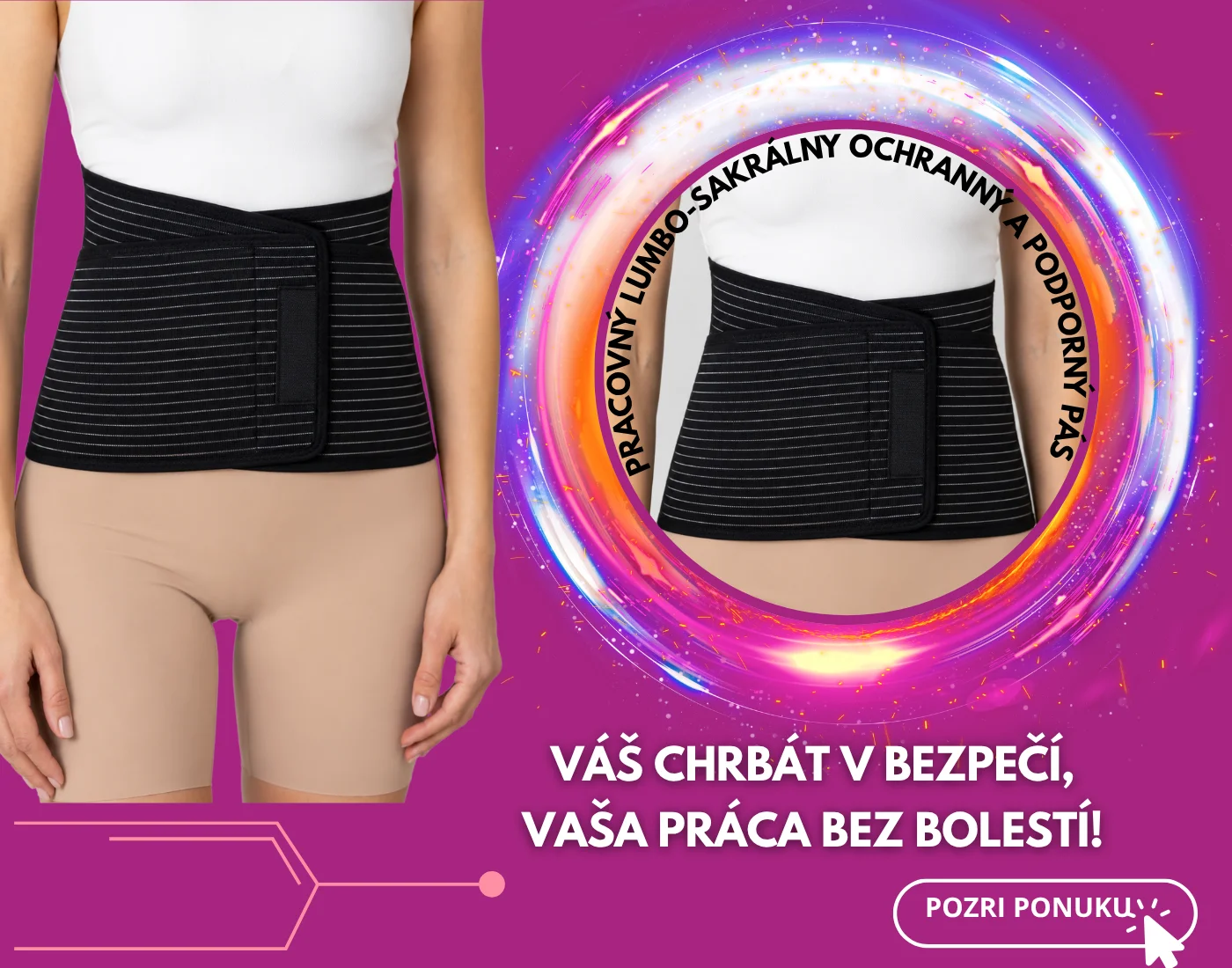 Pracovný lumbo-sakrálny ochranný a podporný pás